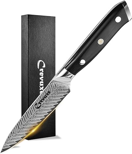 Cuchillo de fruta Sharp de 4 pulgadas, cuchillo de pelar profesional de la serie YI, cuchillos de cocina alemán de alto carbono de espiga completa
