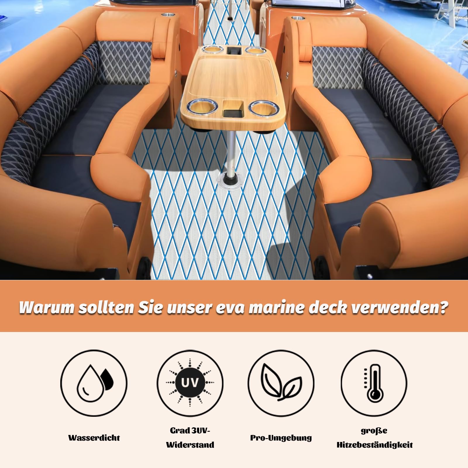 HXBYX Eva - Rivestimento per pavimento in schiuma con retro adesivo da 3 m, spessore 6 mm, con diamanti e marini, antiscivolo, per kayak, yacht, SwimPool RV, 240 x 112/72/40 cm