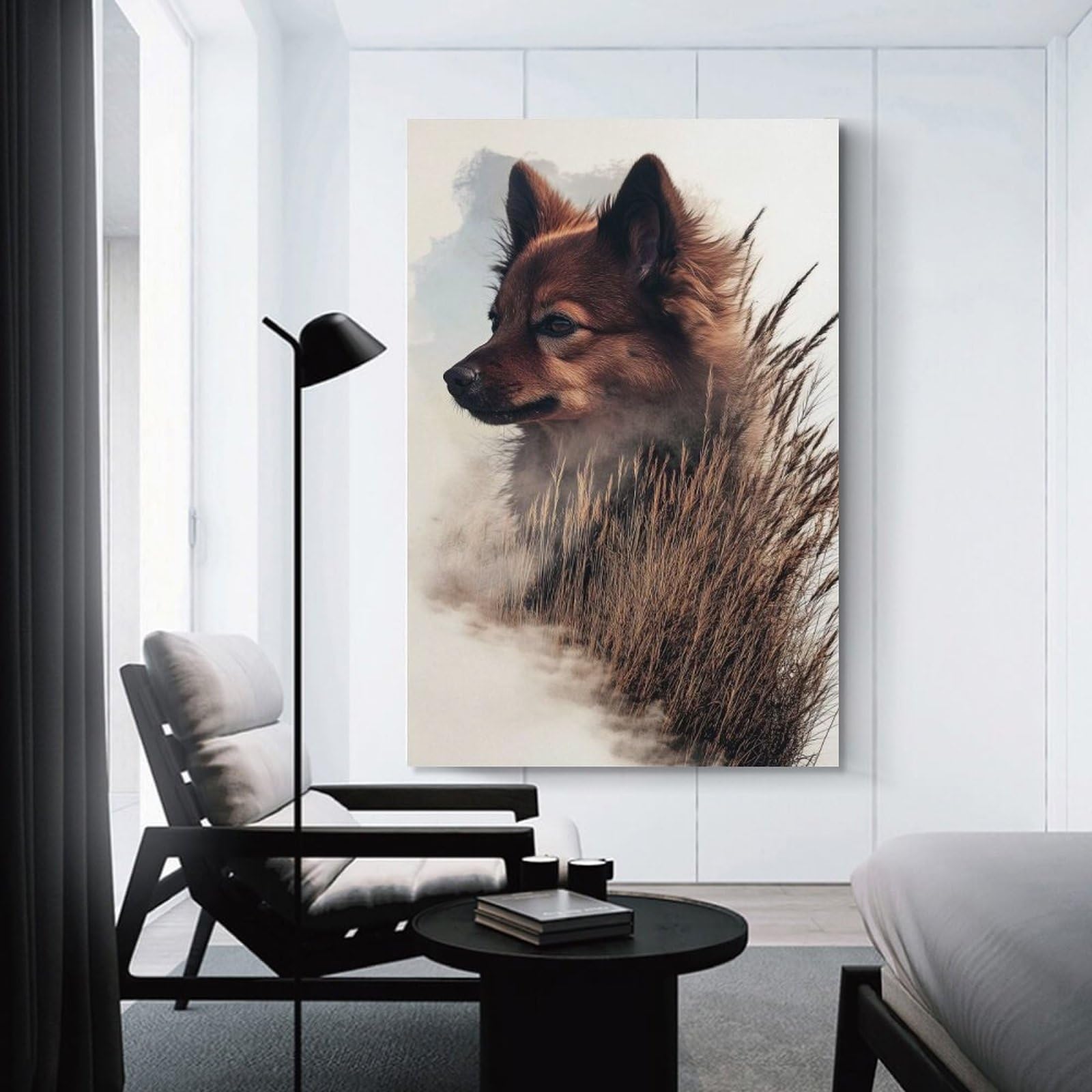 Junmoney Wolf in The Grass Wall Art Print, 20x30inch(50x75cm), for Bedroom Decor, Cosy Corners Or Studios, Decorative Wall Art for Cosy Rooms