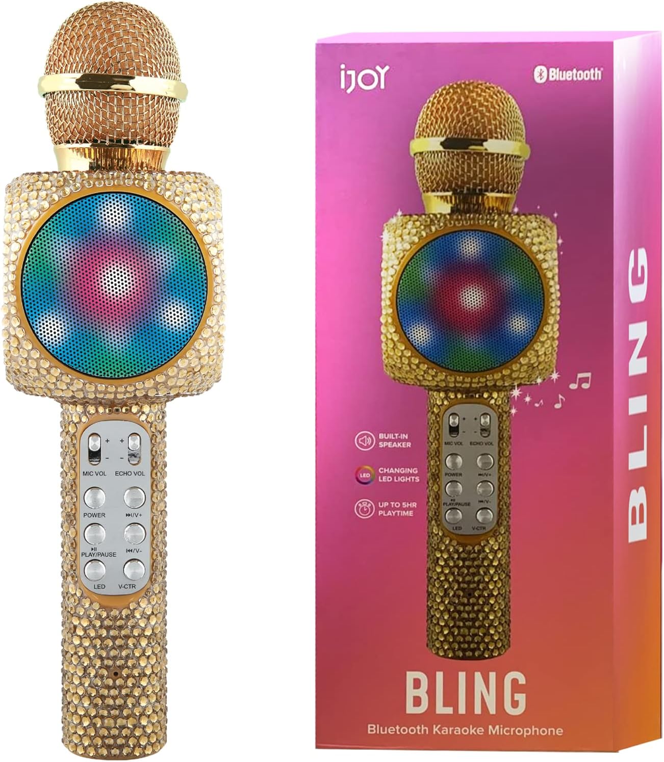 iJoy Wireless Bluetooth Karaoke Microphone with LED Lights