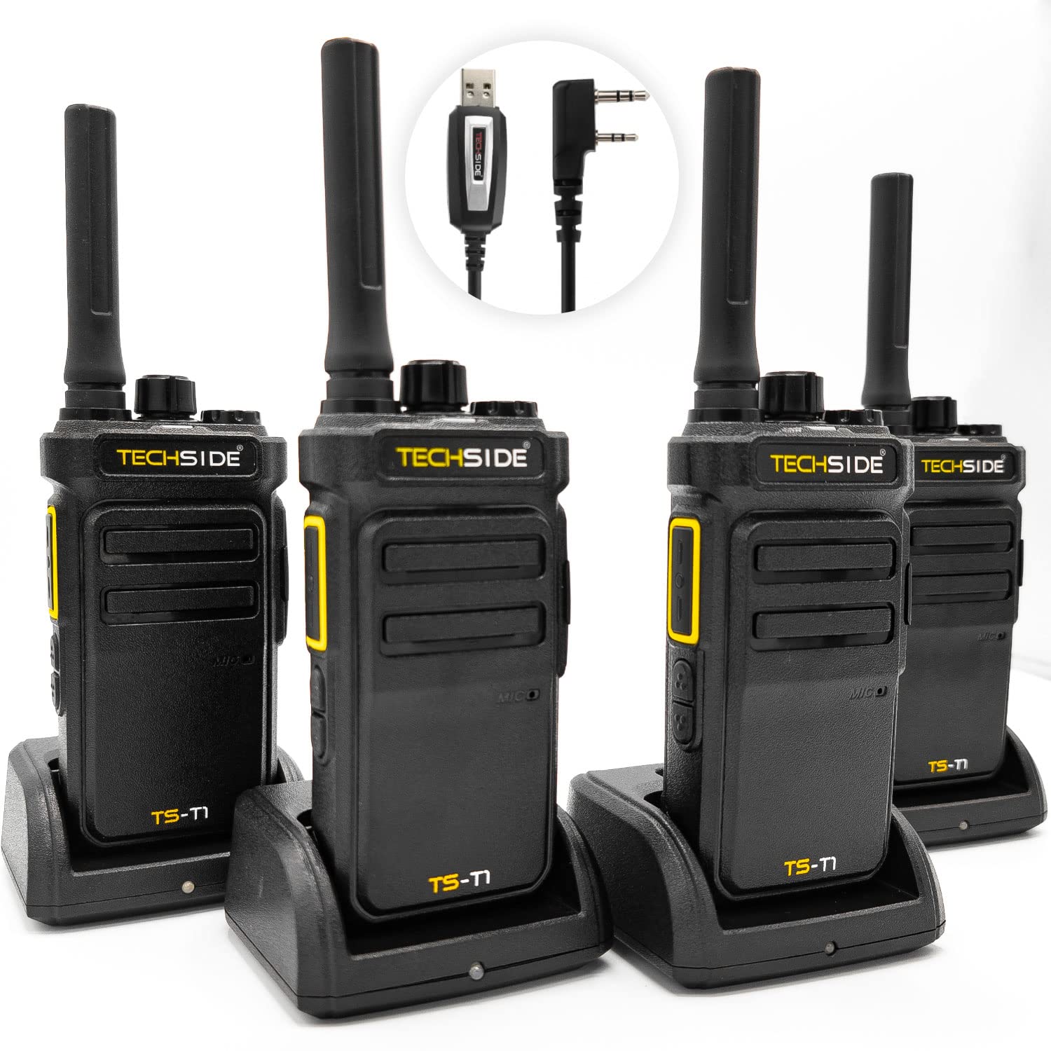 TechSide TS-T1 | Radio Walkie Talkie | 16 Canali Pmr446 | Senza licenza IP54 Vox | Ricarica rapida USB type C Clonazione WIFI | Ristorante Montagna Ciclismo Escursioni Stadi (4 Pezzi)