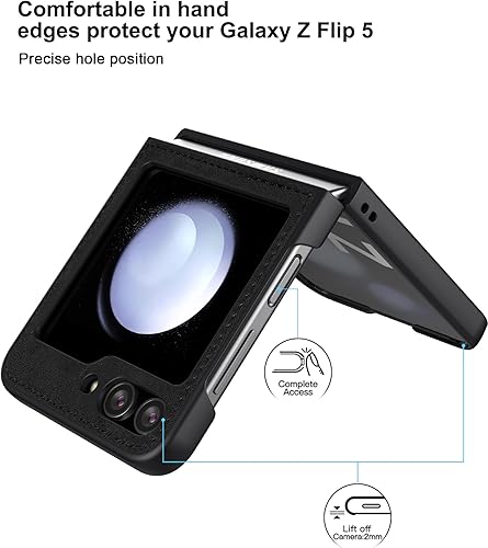 Miniatura 2 de Foluu Funda de piel sintética para Samsung Galaxy Z Flip 5 5G, funda de piel sintética + carcasa rígida de policarbonato ultrafina y duradera