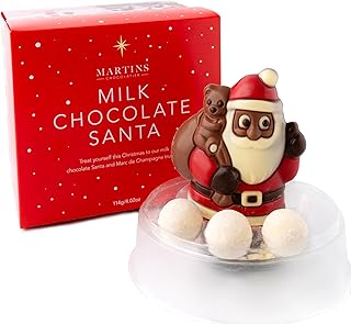 Martin\'s Chocolatier Milk Chocolate Santa Snow Globe | Luxury Belgian Chocolate Gift & Stocking Fillers for Christmas (114g)