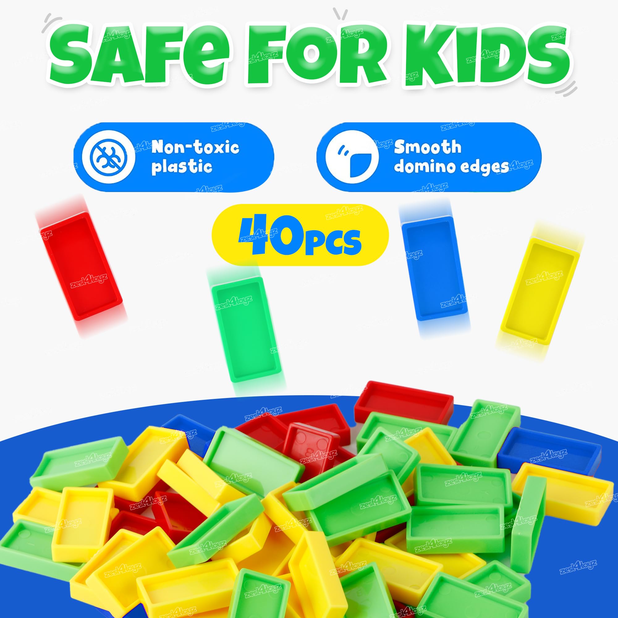 Zest 4 Toyz Domino Train Toy, 40 Pieces Domino Blocks Set for Kids Educational Game Play Set with Light & Sound Stacking Toy Block Set for 3-7 Year Old Toys for Boys Girls (Battery Included) - Image 4 thumbnail