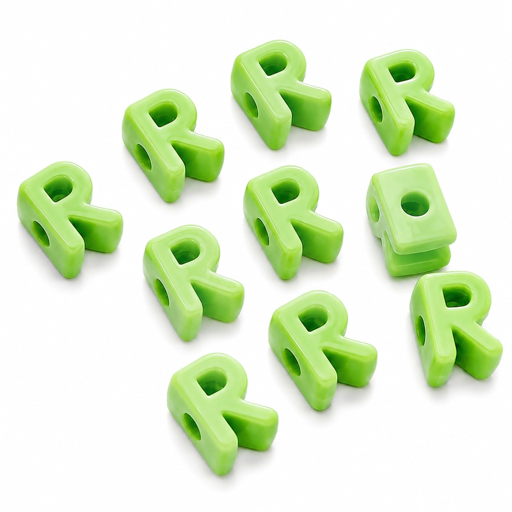 Letter Beads, 10pcs Alphabet Beads, Large Acrylic Letter Beads with 6mm Holes for Bracelet Making, Jewellery, Keyrings and Craft Projects (Green, Letter R)