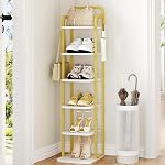 Hzuaneri 10 Tiers Vertical Shoe Rack, Narrow Shoe Tower, Tall Shoes Shelf with 2 Hooks, Adjustable Shelves, Corner Shoes Shelves for Small Spaces, Entryway, Living Room, Black SR11204B