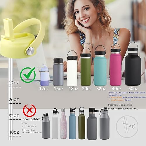 Miniatura 9 de Tapa de popote para Hydro Flask de boca ancha de 32, 40 onzas, tapas de popote con mango flexible y popotes compatibles con HydroFlask, tapa