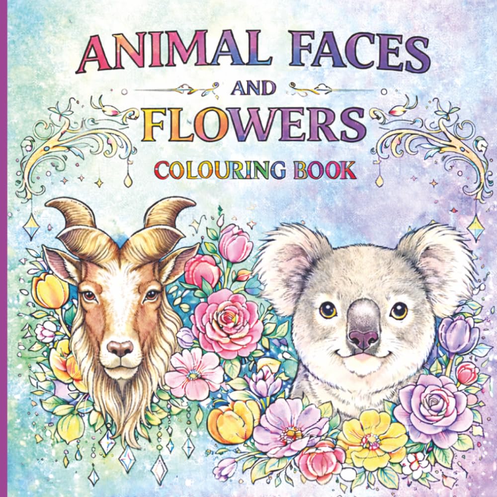 Animal Faces And Flowers Colouring Book