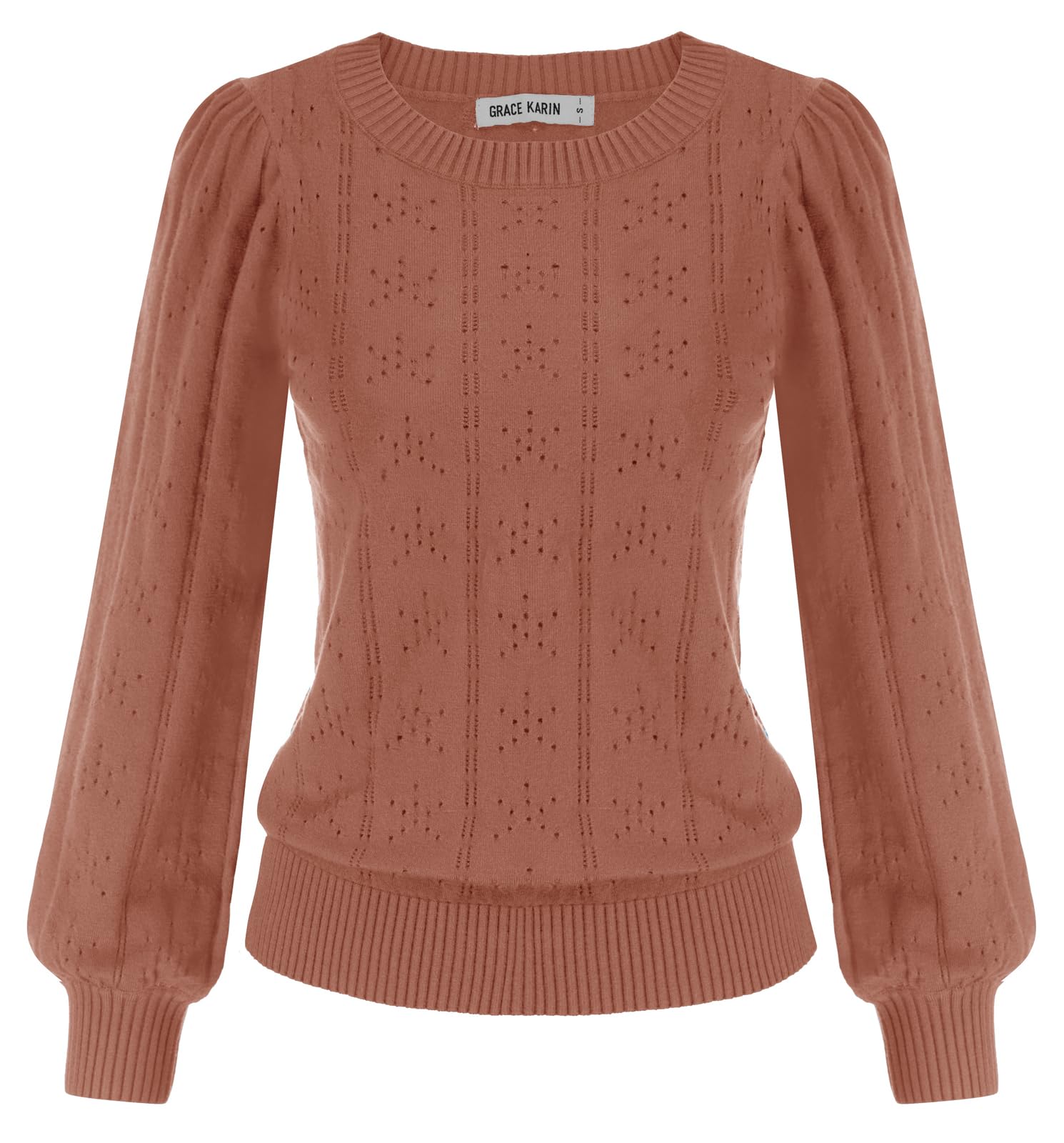 GRACE KARIN Maglia Elegante Donna a Manica Lunga con Scollo a Rotondo Tinta Unita