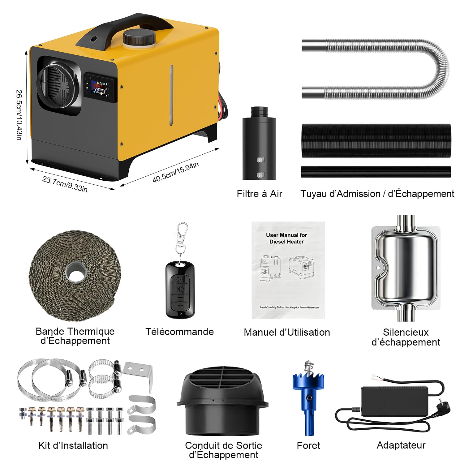SOLAVERO Chauffage Diesel 5/8KW, 12V Réchauffeur d'air Diesel 0.16-0.45L/h, avec LCD, Commande Bluetooth et Télécommande, Contrôle Thermostatique Intelligent, aux Camping-Cars, Bateaux et Maisons