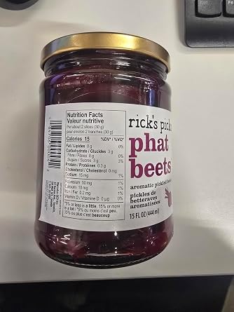 Ricks Picks Phat Beets Aromatic Pickled Beets with Shallots, Non-GMO, All-Natural, Gluten-Free, Perfect for Appetizers, Low-Calorie, Shelf-Stable, 15 oz Jar