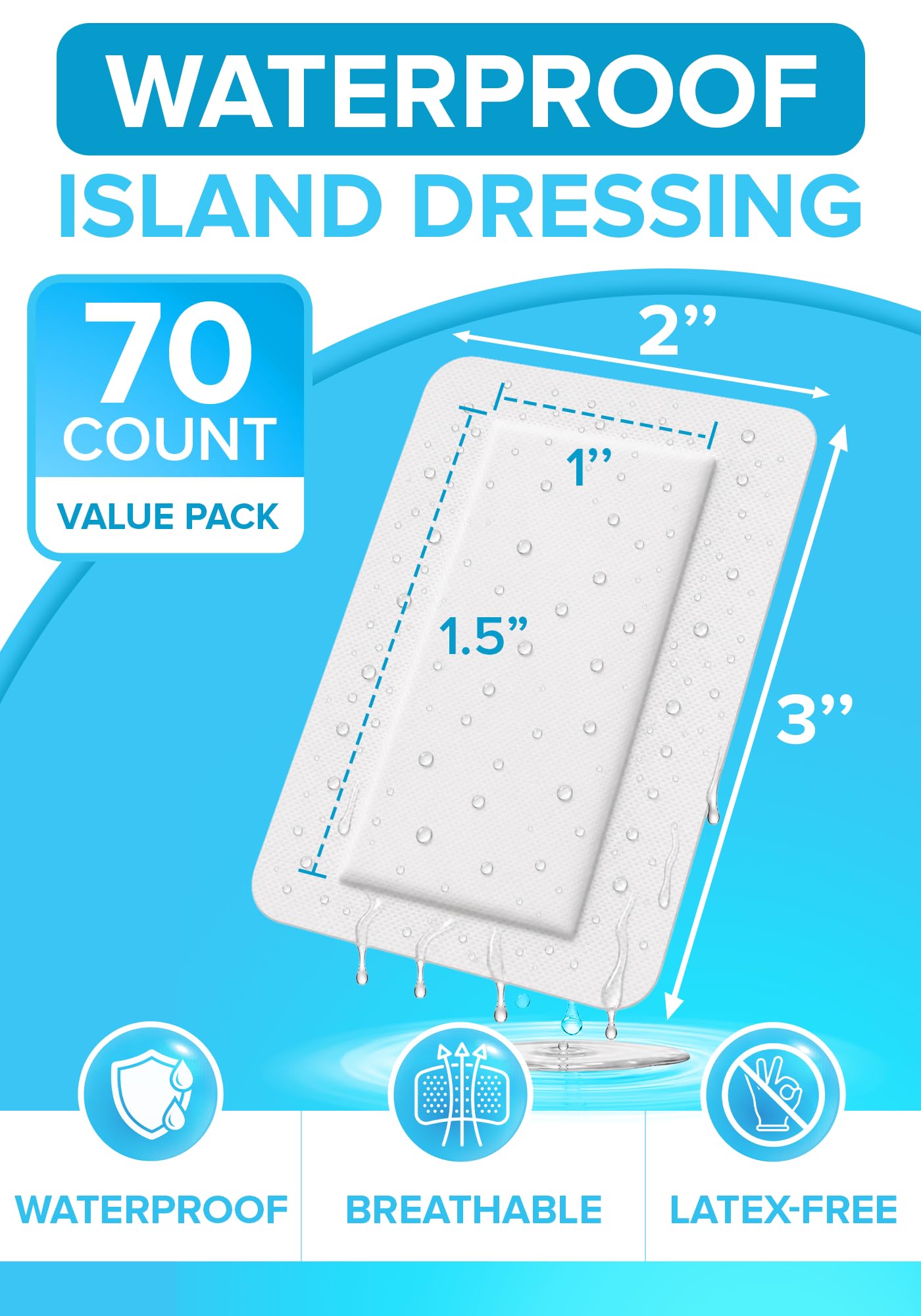 Island Dressing 2x3, 70-Pack, Wound Care & Dressings, Waterproof, FSA&HSA — Amazon image 2