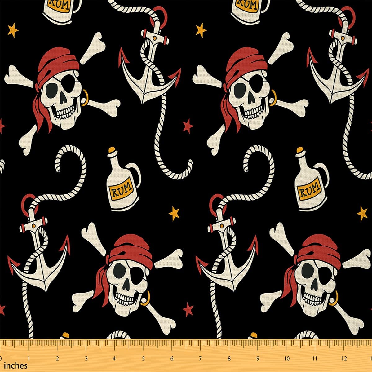 Chaise pirate Tissu 460x150cm, ancre sur le thème de la mer Tissus au Metre, dessin animé squelette Tissu de haute décoration personnalisée Tissu de couture polyester