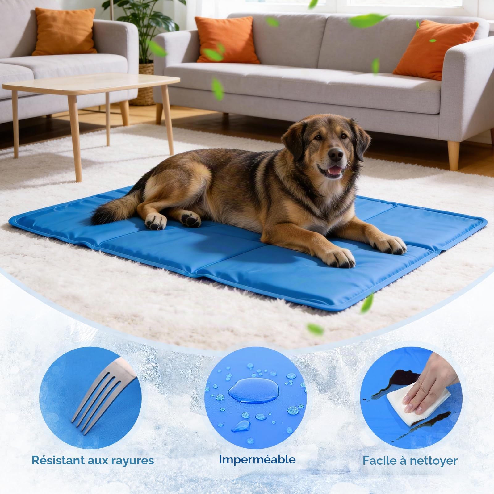Tapis Rafraichissant Chien Auto Refroidissant avec Gel, Tapis Rafraichissant pour Chien et Chat Étanche avec Bords Renforcés, Tapis Refroidissant Pliable pour Panier Chien Canapé Voiture 65 x 50 cm