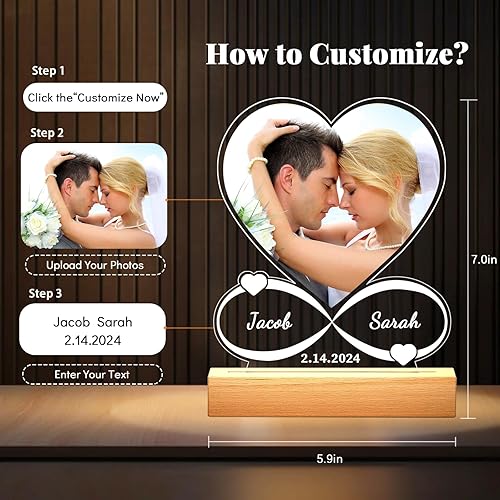 Miniatura 2 de Regalos personalizados de aniversario para parejas placa acrílica personalizada con imagen, marco de fotos en forma de corazón para regalo