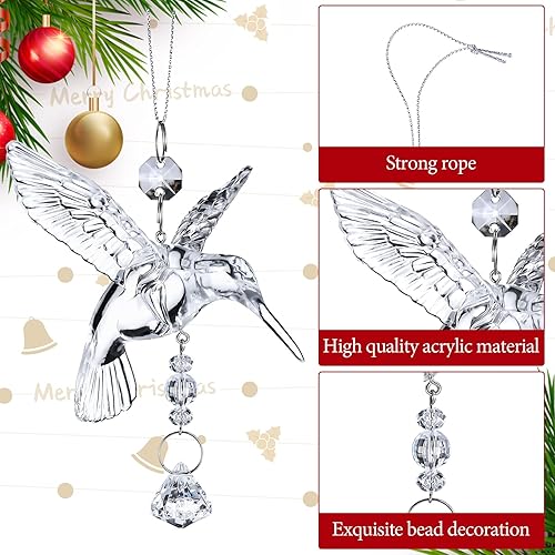 Miniatura 2 de 10 adornos de Navidad acrílicos de colibrí, decoración de cristal transparente para ventana interior, regalos de atrapasoles, figuras colgantes para