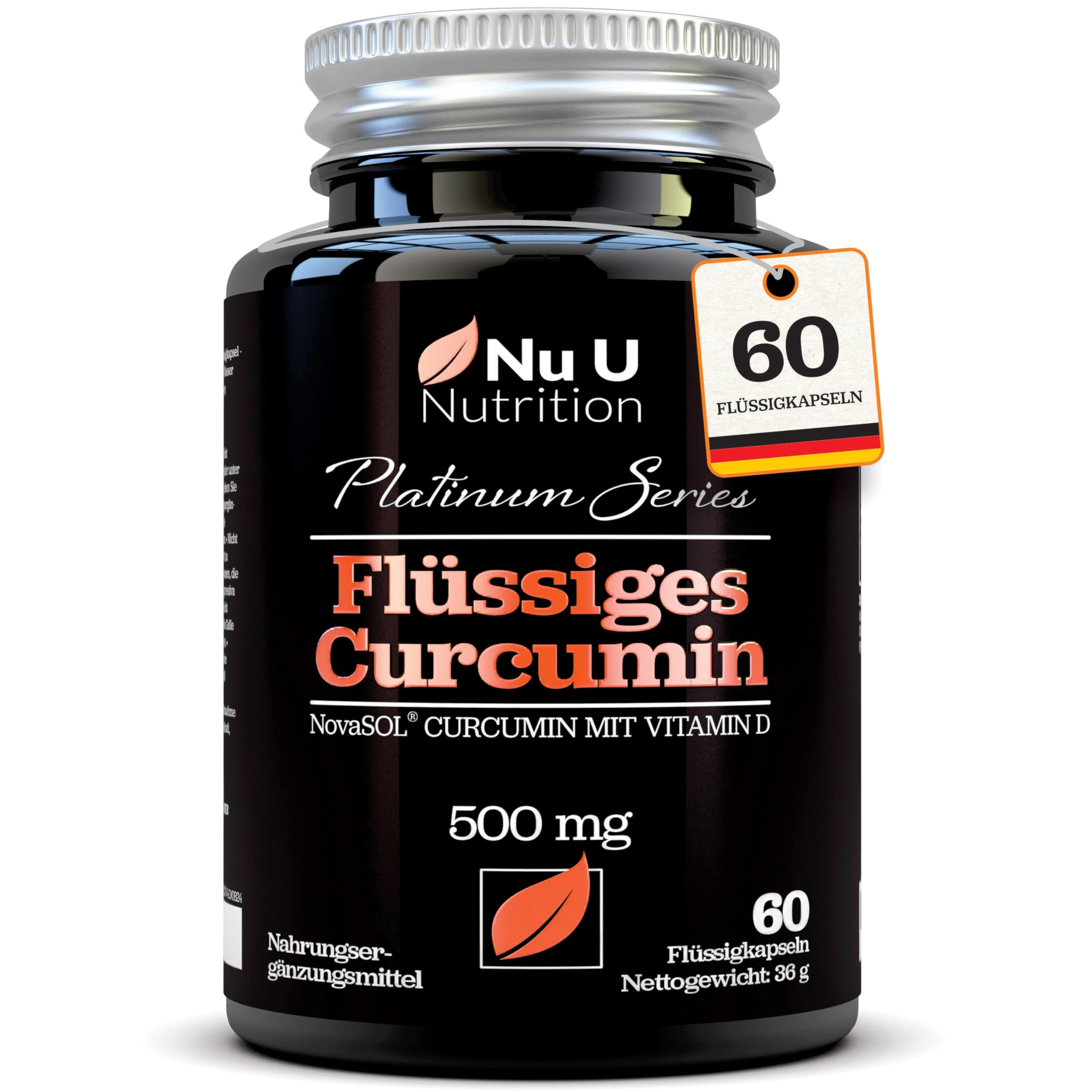 Kurkuma (curcuma) Kapseln (flüssig) mit Vitamin D 185x stärkere Bioverfügbarkeit NovaSOL® Curcumin Hochdosiert vegetarisch Premium flüssiges Curcumin, 60 kapseln hochdosiert