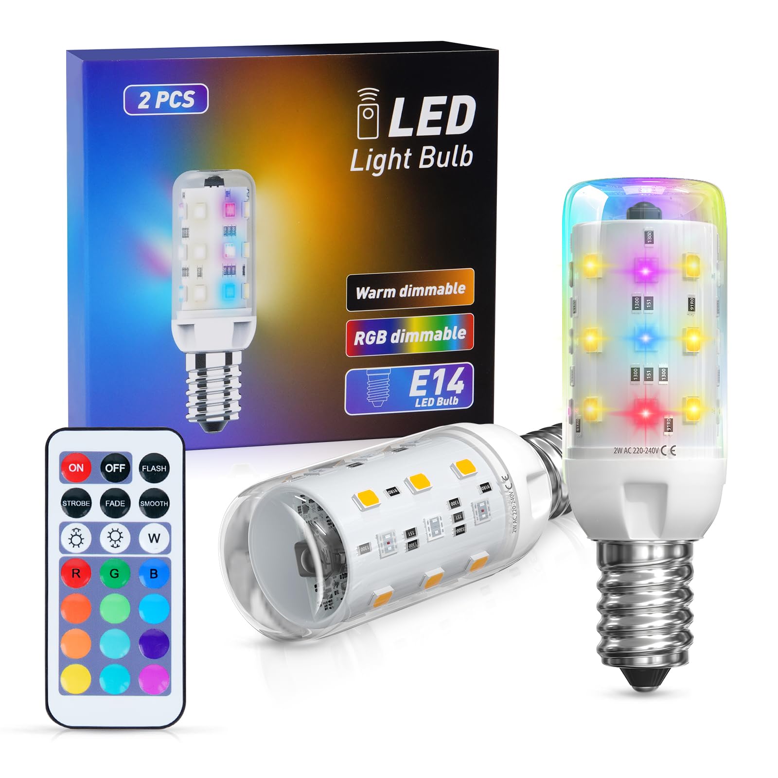 Ampoule RGB avec télécommande E14 LED Lampe - Pack de 2 3000K Blanc Ampoule RGB avec télécommande E14 LED Lampe - Pack de 2 3000K Blanc