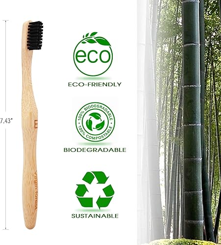 Miniatura 3 de Paquete de 6 cepillos de dientes de carbón de bambú natural biodegradable respetuoso con el medio ambiente