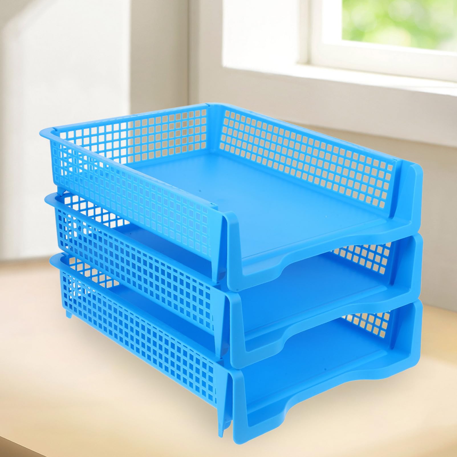 Set 3 Vassoi Impilabili Organizer per Documenti Versatile e Compatto per Scrivania in Plastica per Ufficio e Spazio di Lavoro Moderno