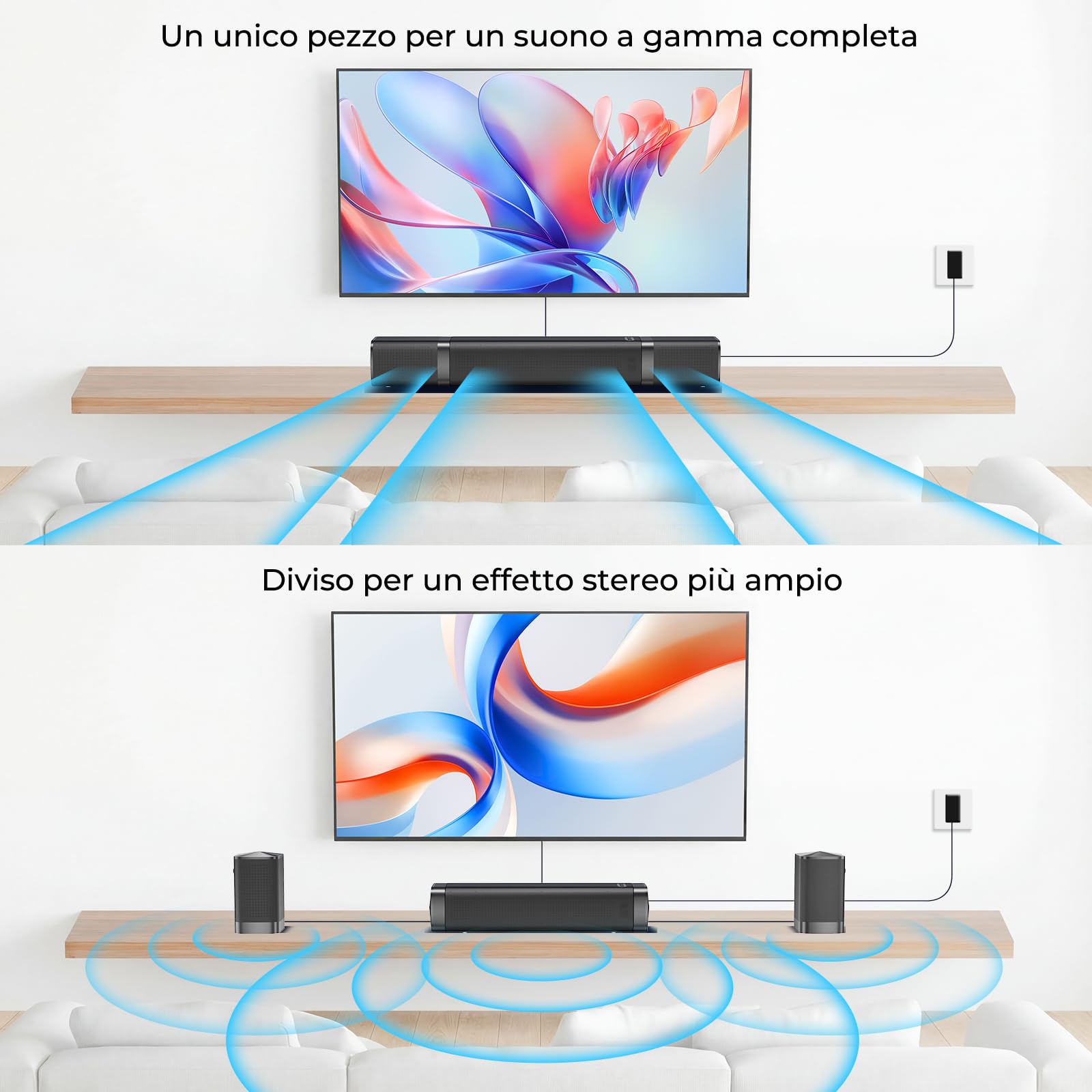 GarageRock Soundbar 3 in 1 Staccabile da 110 W per TV, Soundbar con Canale Centrale 2.1 Canali per TV con Audio Surround Home Theater, Bassi Regolabili, Bluetooth/ARC/Opt/AUX, 1 set, Modello 2026