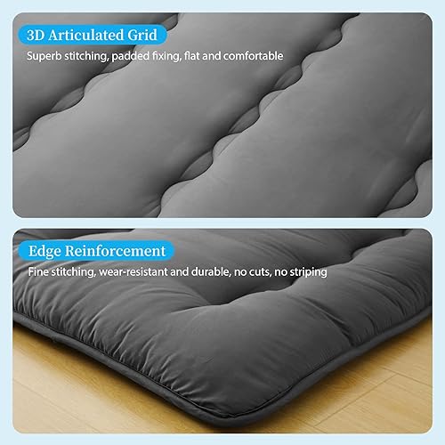 Miniatura 5 de COMFLIVE Colchón de futón japonés, 60 x 80 pulgadas, gris, Queen, diseño acolchado plegable