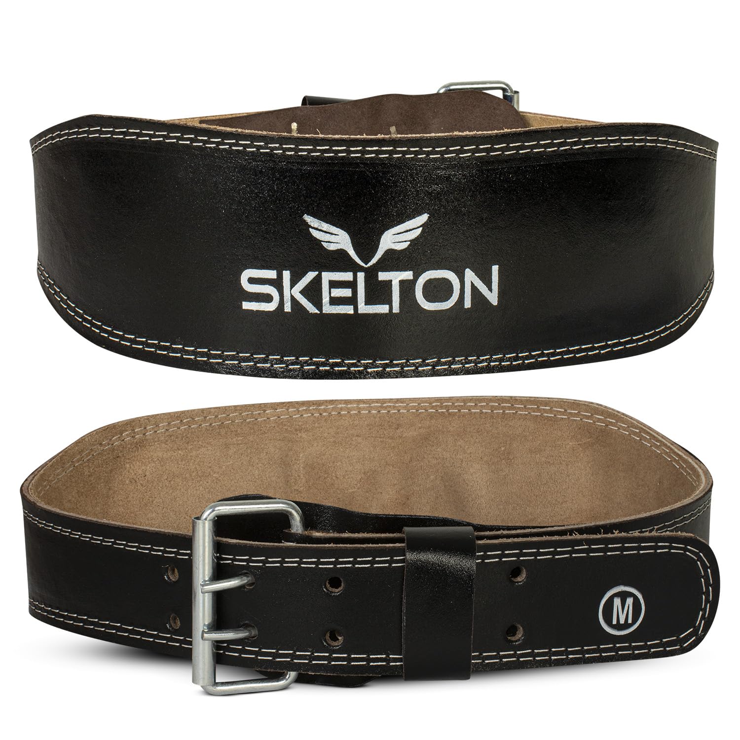 Skelton Weight Lifting Gym Belt-Large | Leather Gym Belt for Workout with Padded Back Support | Dead Lift Belt | (L, Black) (B0D395YXVM) Amazon Price History, Amazon Price Tracker