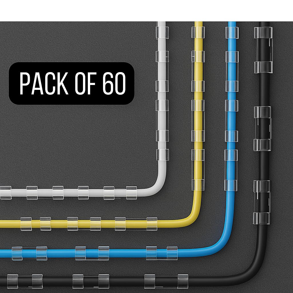 60 Clear Cable Clips - Invisible Self-Adhesive Wire Organizer for TV, Desk, Router & Laptop | Strong Grip Transparent Cord Holder for Wall, Office, Gaming Setup & Home Cable Management 1
