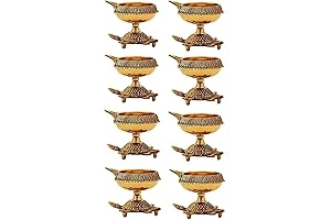 SATVIK 10 Pc Big Size Heavy Brass Kuber Turtle Diya for Diwali Decoration