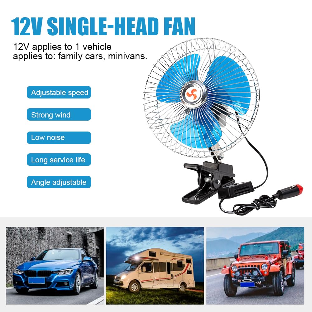 Starnearby Ventilatore 12V/24V, Potente Aria Fredda per Auto con Clip, 2 Velocità Regolabili, Accendisigari per Camion, SUV, Camper