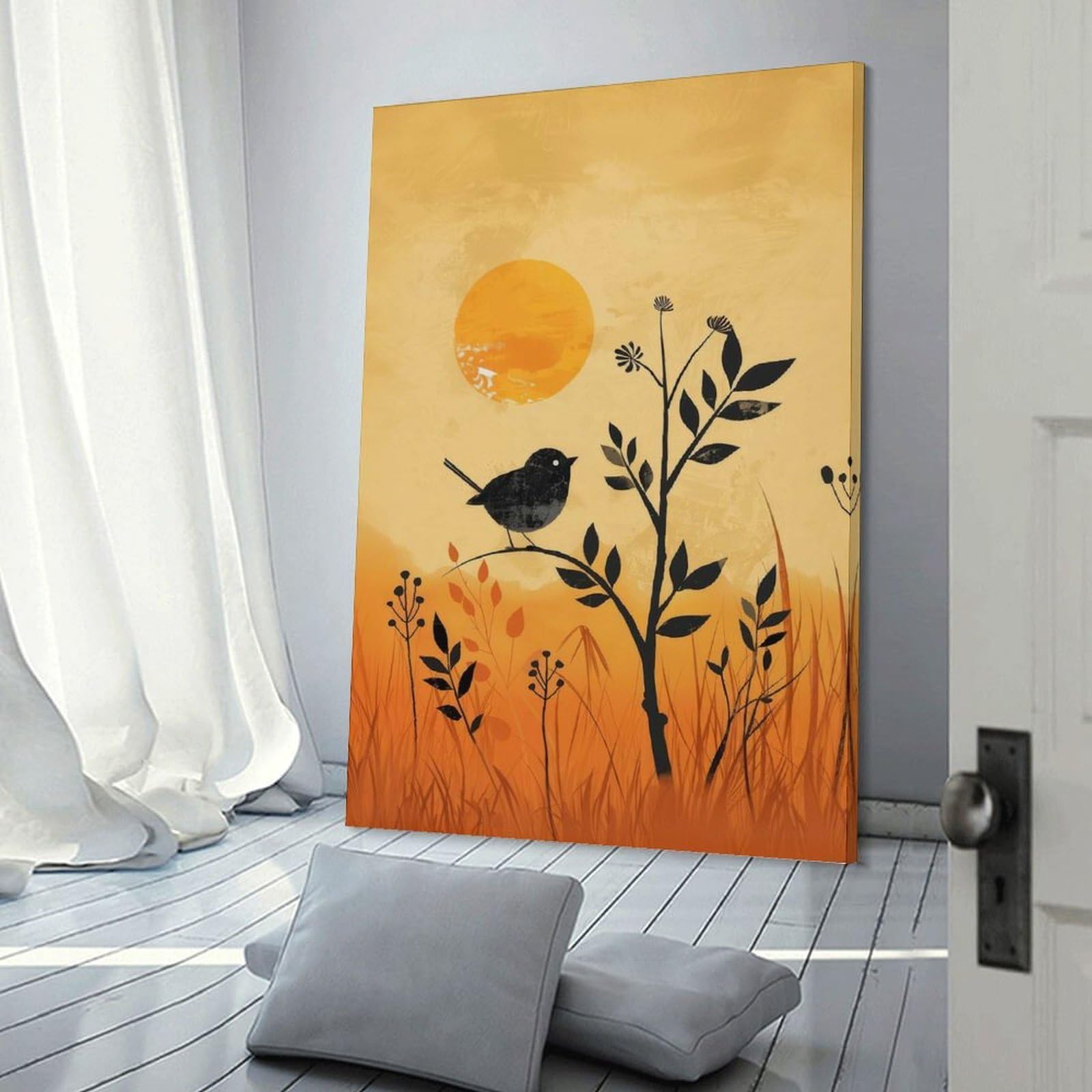 Junmoney Frame-Style-14 Silhouette Bird Sunset Canvas Wall Picture, 24X36inch(60X90cm), For Study, Office Or Focused Interiors, Home Office Artwork With Decorative Appeal