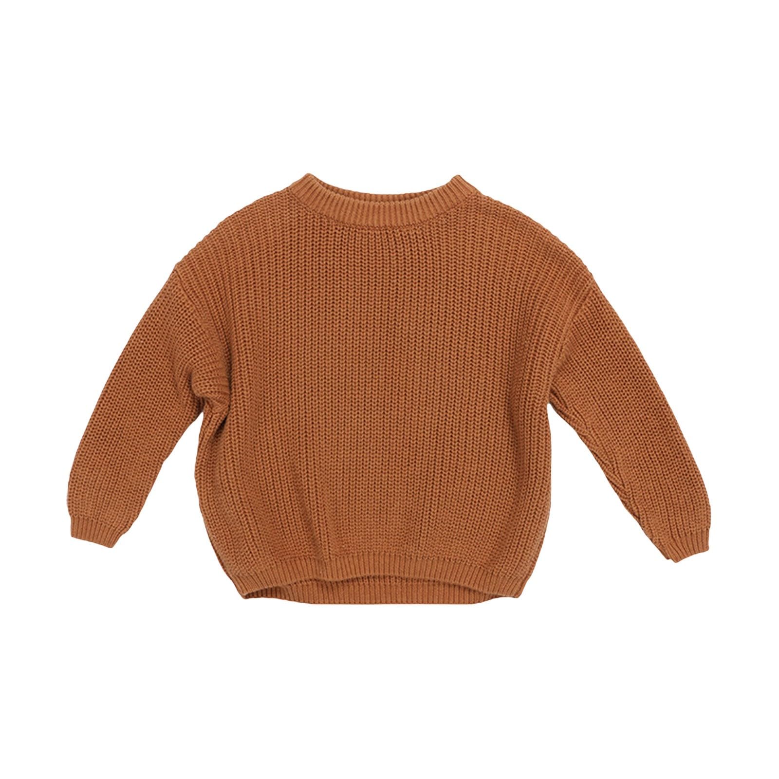 RNTOP Toddler Baby Boys Girls Knitted Sweater Solid Color Pullover Long Sleeve Warm Sweatshirt (Brown, 6-9 Months)