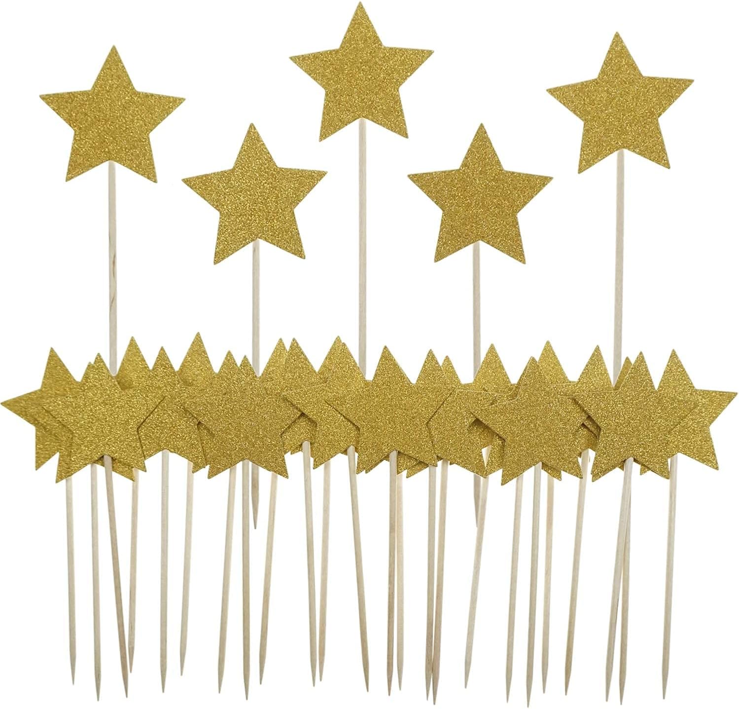 30Pc Gold Star Cake Cupcake Decorations Toppers Picks Supplies, Appetizer Picks