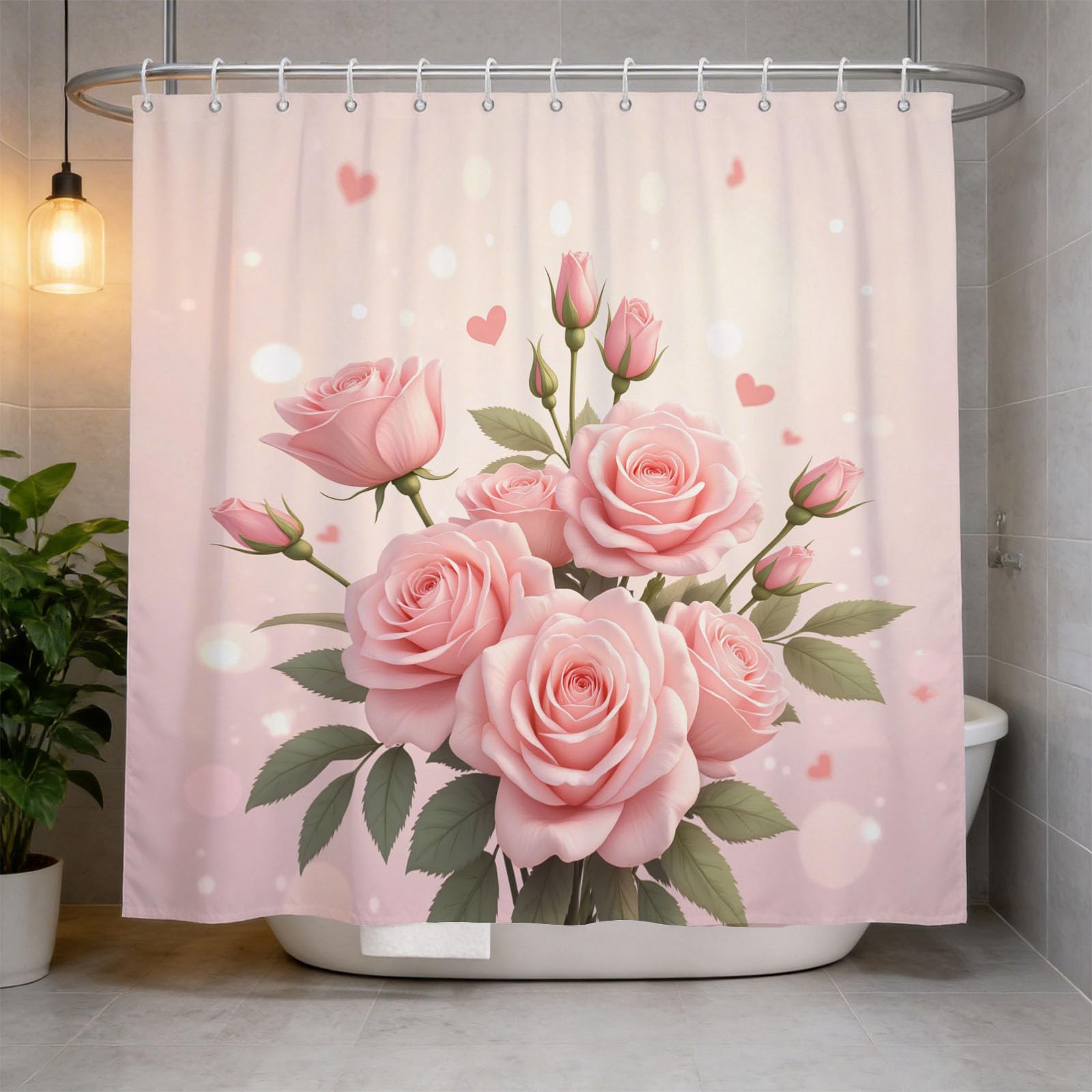 Hongduo 3D Roses Shower Curtain for Stalls Bathtubs Cartoon Bathroom Decor Shower Curtain Set Polyester Fabric Waterproof 200x200cm/79X79 Inch with Hooks