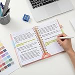 Lined Spiral Journal Notebook, 300 Numbered Pages A5 Size 5 Subject Notebooks College Ruled with Tabs and Removable Dividers, 100GSM Thick Spiral Ruled Lined Writing Journal, Hardcover Leather Notebook for Work, School (Purple)