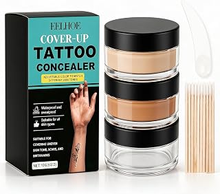 Tattoo Cover Up Makeup Waterproof – 2 Color Concealer for Tattoos | Full coverage waterproof concealer. 2 shades for skin tones. Covers tattoos, marks & spots. Smudge-proof, long-lasting.