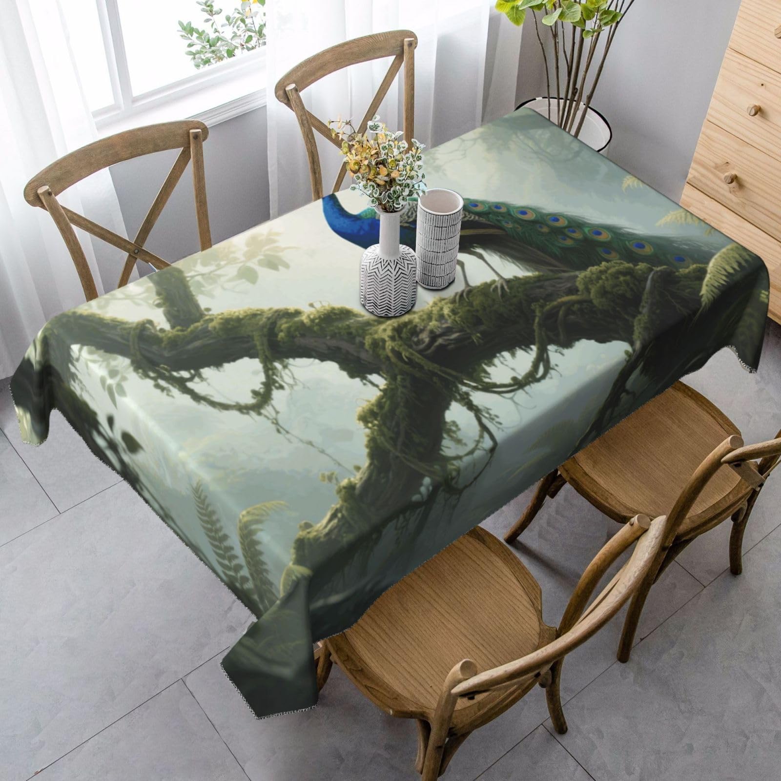 Forest Peacock Rectangle Tablecloth 35x55 Inch, Washable Reusable Farmhouse Table Cloths Wrinkle Free And Spillproof Kitchen Dinning Table Cover For Party Wedding Picnic Home Decor Tablecloths