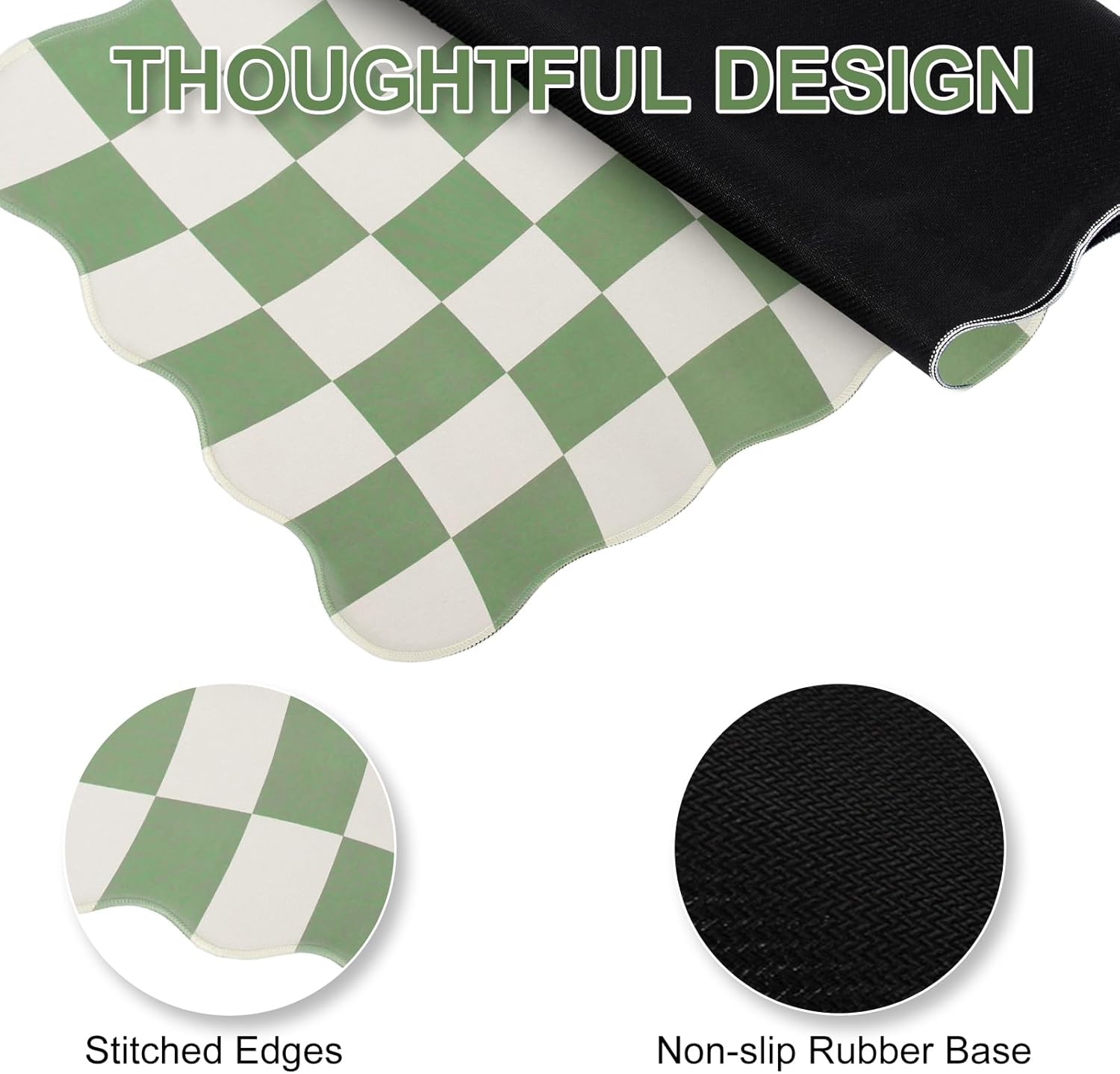 L-SPOUTTO Green Mouse Pad,Geometric Desk Mat XXL Large Scalloped Gaming Mousepad,35.4x15.7in Non-Slip Rubber Base Keyboard Pad Waterproof Desktop Mat for Laptop Computer Game Home Office-Checkered - Image 4