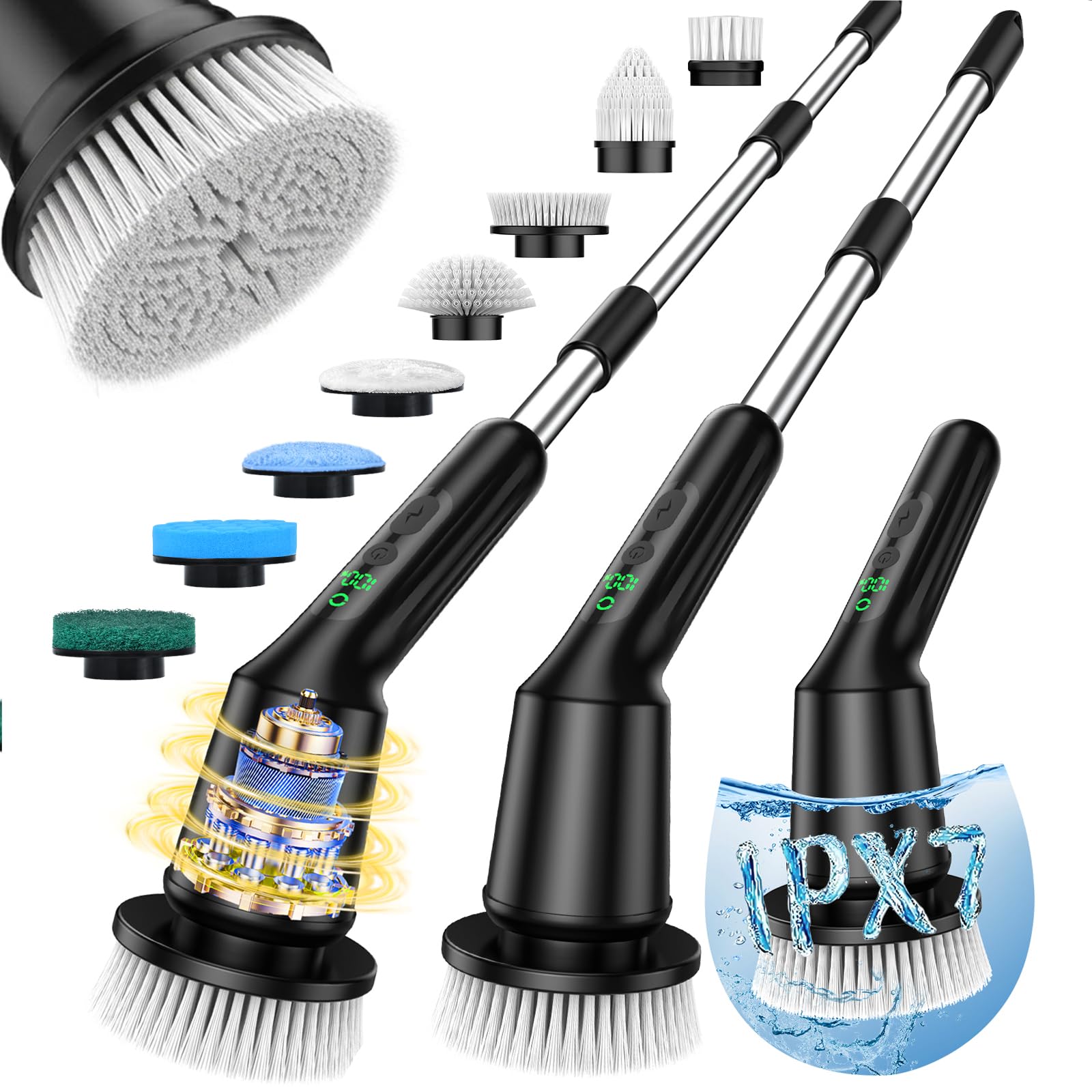 Brosse électrique rotative pour salle de bain, douche avec long manche