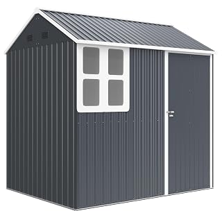 Outsunny 7 x 6 ft Garden Shed Metal Shed with Single Door Window Dark Grey | Air Vents, Galvanised, Outdoor Lockable Tool Storage House - Amazon product rated Grade A