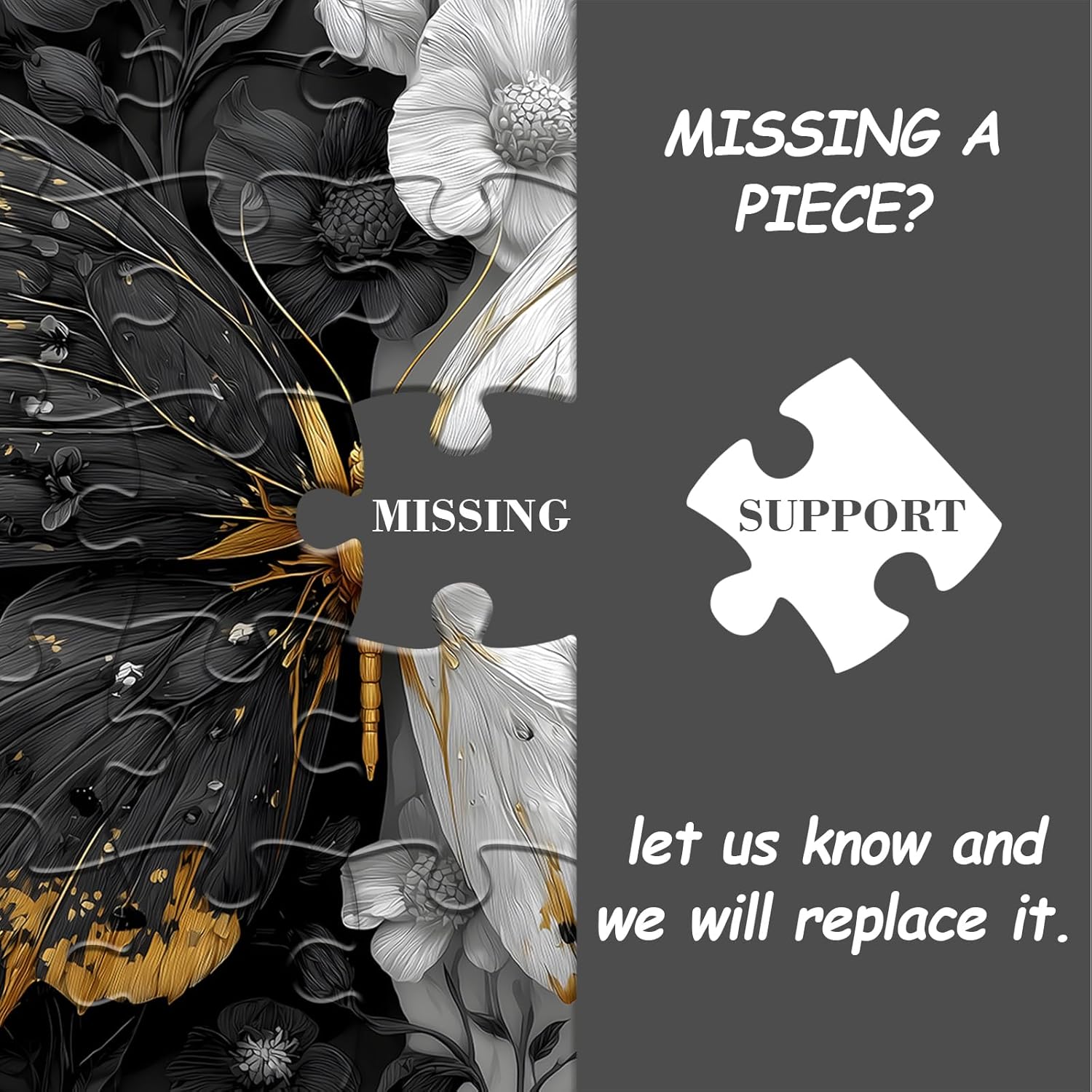 Yin Yang Butterfly Puzzle for Adults 1000 Pieces, Black and White Wings Flower Animal Puzzle, Beautiful Butterfly Among Floral Jigsaw Puzzle, Impossible Difficult Hard Challenge for Adults