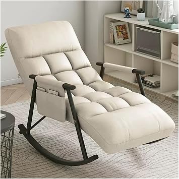 Living Room Bedroom Recliner Lounge Chair,Glider Rocker Rocking Chairs,Modern Armchair,Lounge Comfy Side Chair with High Backrest Color Cream white