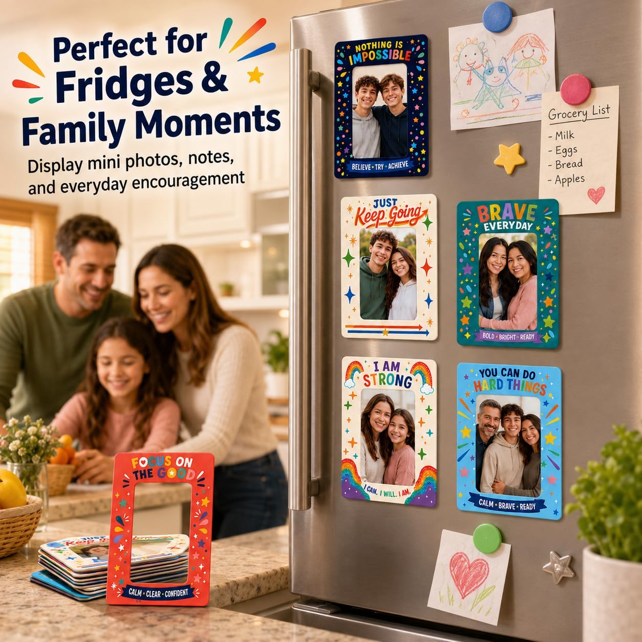12 Pcs Magnetic Picture Frame for 2.5 x 3.5 Inch Back to School Motivational Picture Frame Magnets Colorful Magnetic Photo Holders for Refrigerator Office School Locker Accessories