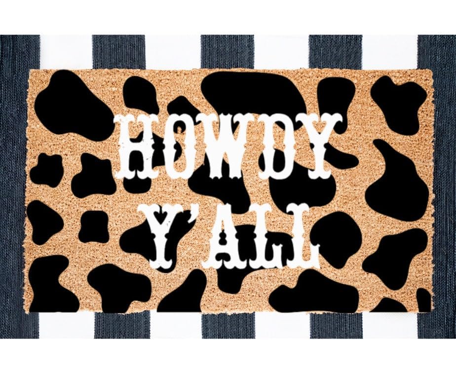 AOTSWHX Cow Print Howdy Y'all Doormat, Western Doormat, Cow Print, Western Decor, Country Decor, Cow Print, Howdy Y'all Doormat, Welcome Mat Home