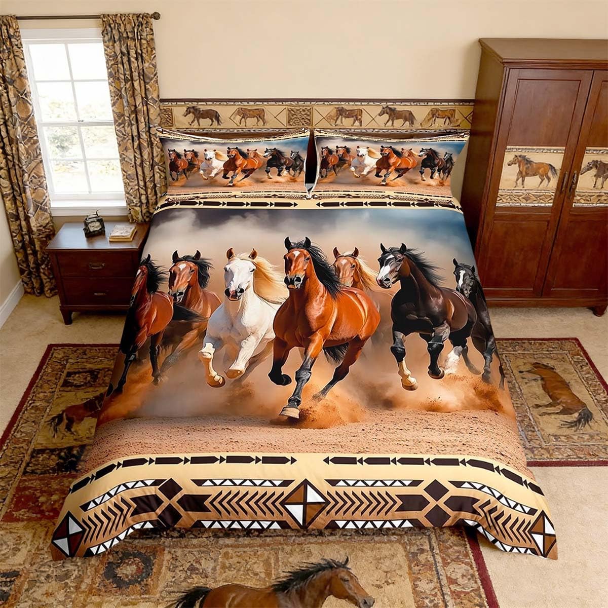 Homemissing Western Duvet Cover Cot Size Galloping Horse Bedding Set for Boys Girls Cute Animal Duvet Cover Western Cowboy Farmhouse Theme Bedroom Decor 2Pcs With 1 Pillowcase — image 1