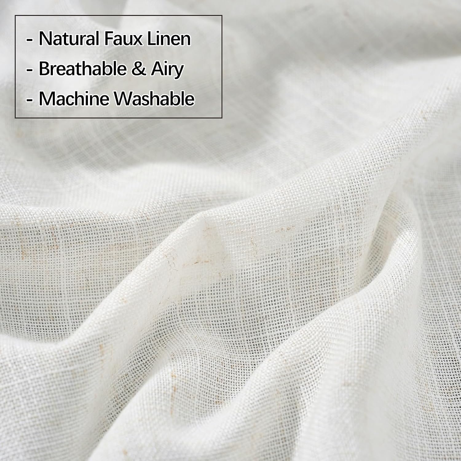 Neutral Linen Semi Sheer Curtains 108 Inches Long, Cream Light Filtering Sliding Glass Door Curtains & Drapes, Modern Farmhouse Window Panel, Pinch Pleat Floor to Ceiling Curtain with Hook