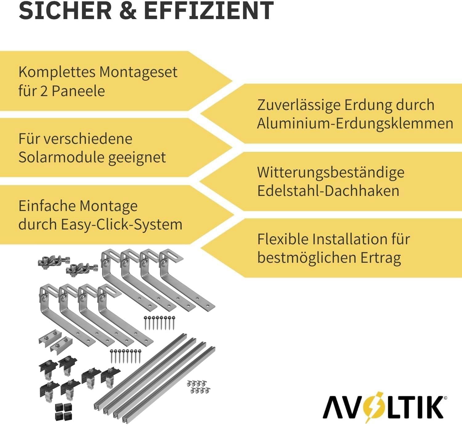 Avoltik Solar Halterung Bitumen-Dach I Set für 2 PV Module 30-45mm I Solarmodul Halterung für Bitumendächer I PV-Modul Halterung inkl Montageset I Solarmodulbefestigungsset I PV-Zubehör