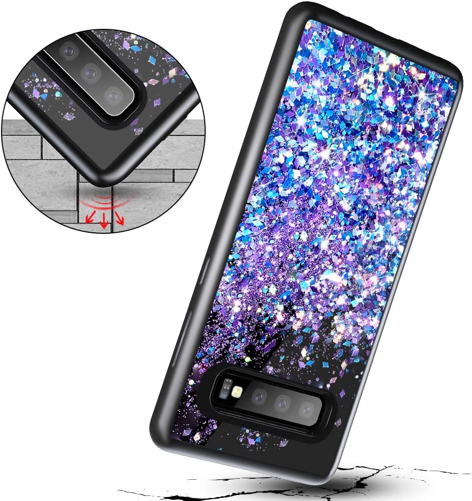 Caka Glitter Case for Galaxy S10 Plus Phone Case for Women Girls Bling Liquid Sparkle Luxury Fashion Flowing Floating Glitter Girly Black TPU Case for Samsung Galaxy S10 Plus (Blue Purple)