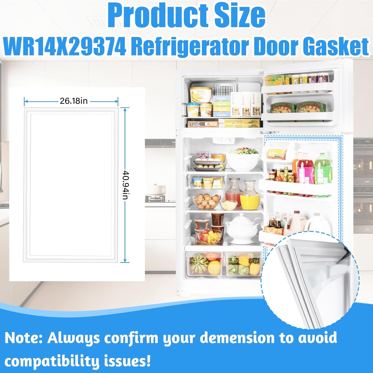 Upgraded WR14X29374 Refrigerator Door Gasket Compatible with GE Refrigerator Door Seal Replacement 4589967 AP6328756 Fridge Door Seal for GPE16DTHLRWW GTE16DTHLRCC Top-mount Refrigerator Gasket