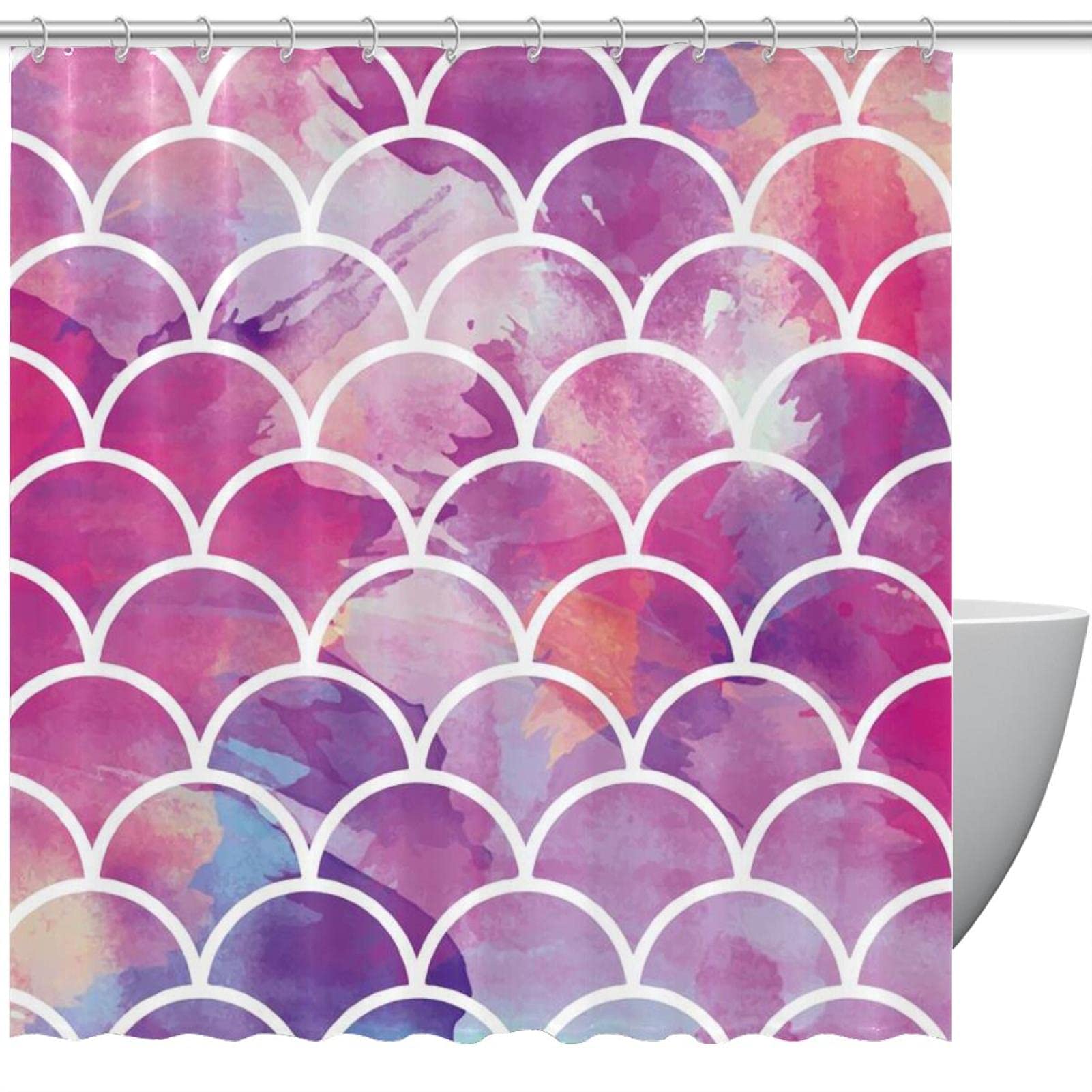 Rideau de douche aquarelle écailles rose 183x183 cm pour baignoire